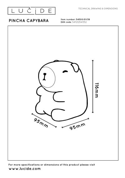 Lucide PINCHA CAPYBARA - Rechargeable Table lamp Children - Battery pack- LED 3 StepDim - 1x0,5W 2100K - Cream